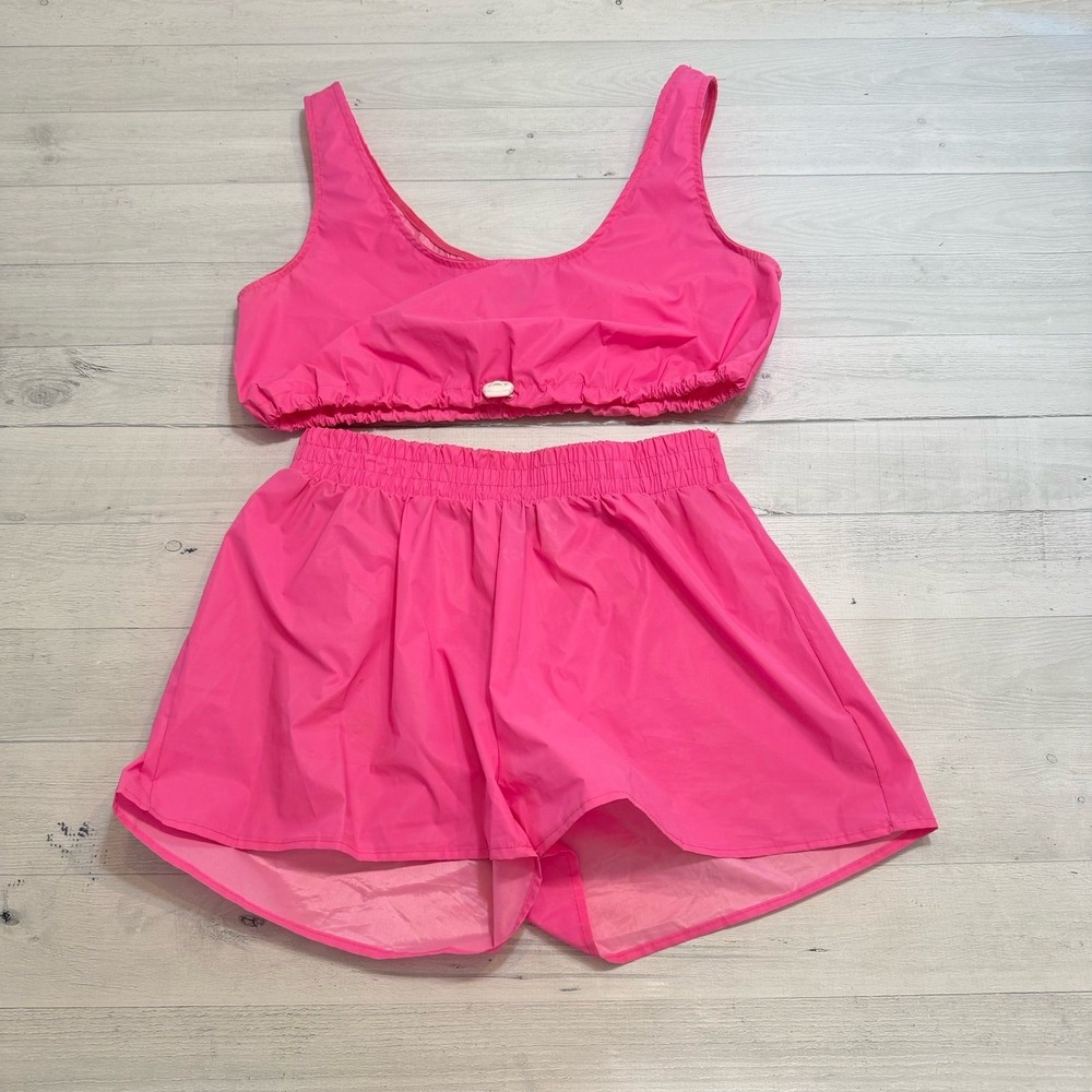 Blanc women's hot pink two piece set cropped top‎ short hot pink small